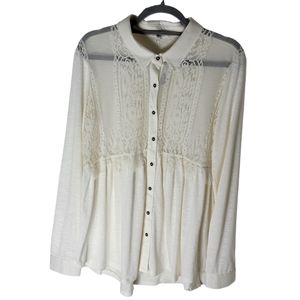 Maurices cream button closure lace front long sleeve top size XL